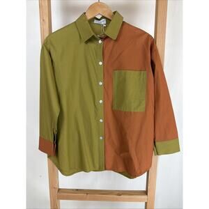 NWT Terra Boutique Olive & Brick Button Up 3/4 Sleeves Blouse #0959 Size SMALL